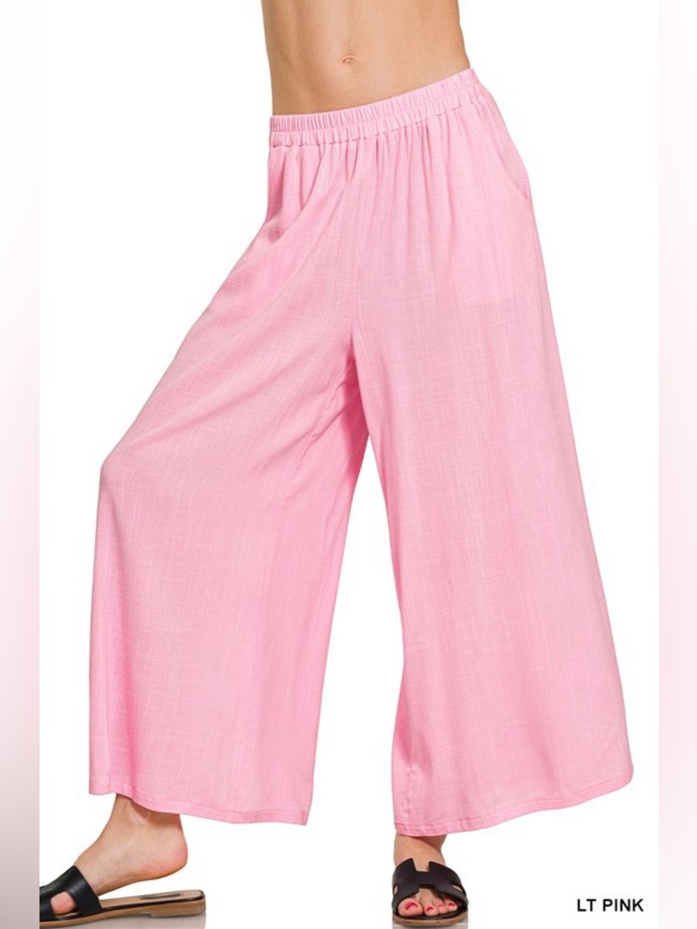 Light Pink WOVEN ELASTIC BAND PANTS WITH POCKET